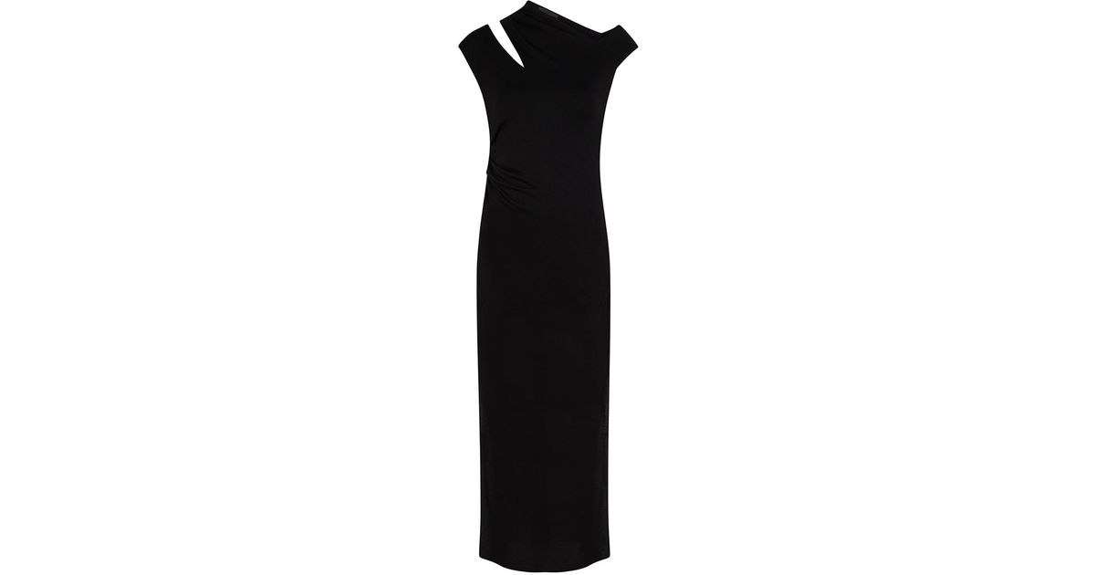 Helmut Lang Scala Asymmetric Jersey Midi Dress in Black | Lyst