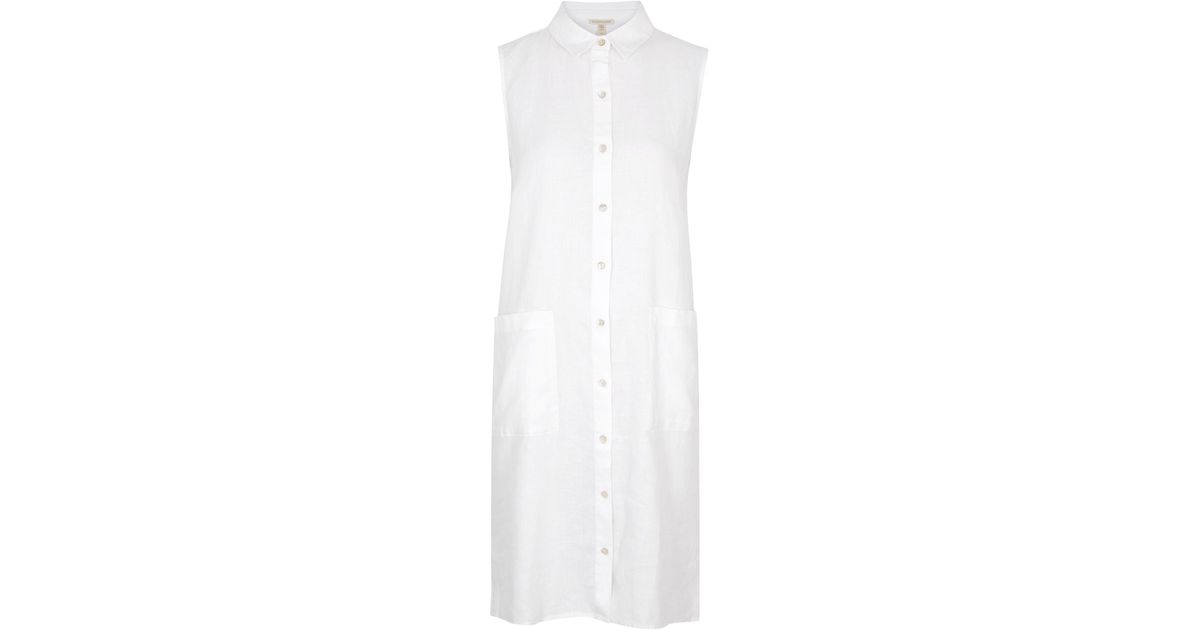 Eileen Fisher Linen Shirt Dress in White | Lyst