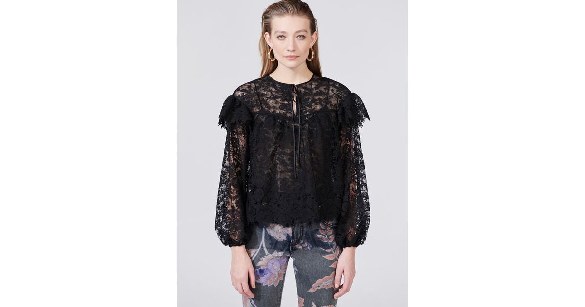 Hayley Menzies Beatrice Lace Blouse With Georgette Cami in Black | Lyst
