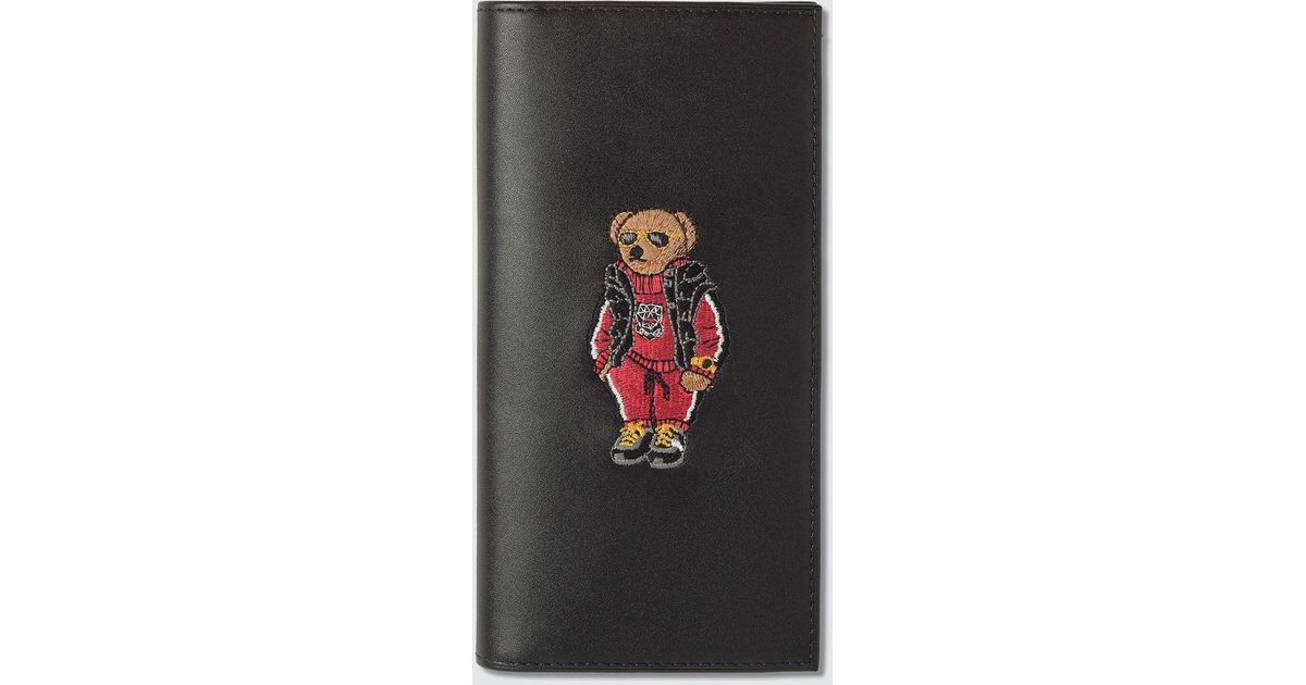 Polo Ralph Lauren Leather Embroidered Polo Bear Long Wallet in 