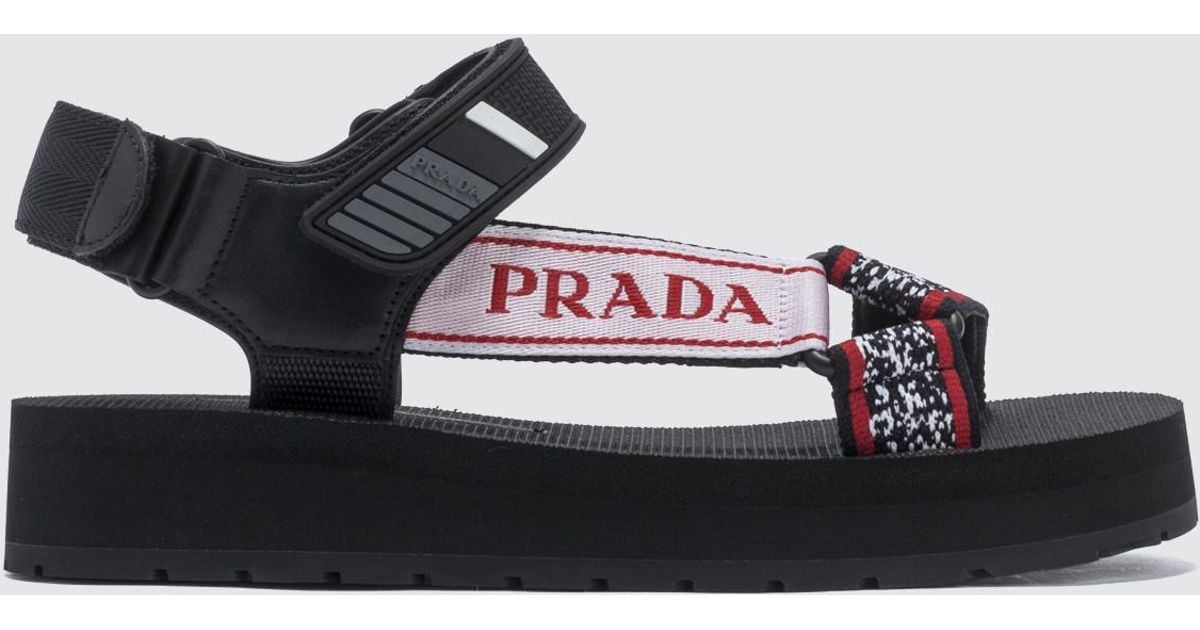 Prada Leather Jacquard Logo Sandals in 