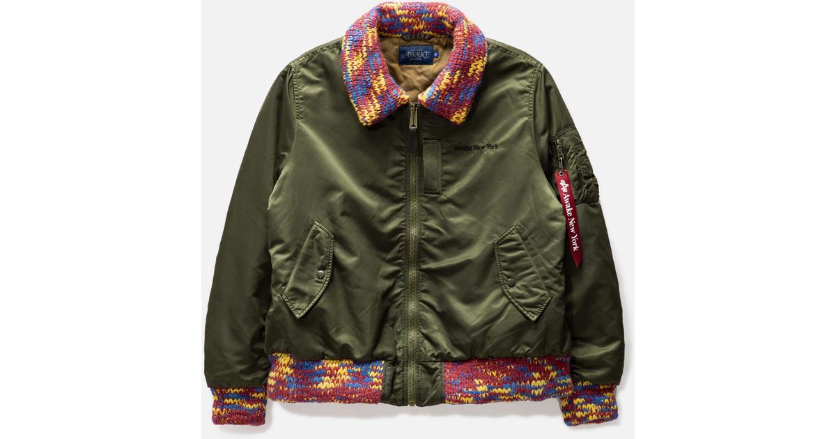 AWAKE NY Ma-1 Knit Trimmed Washed Bomber Jacket in Green | Lyst Canada