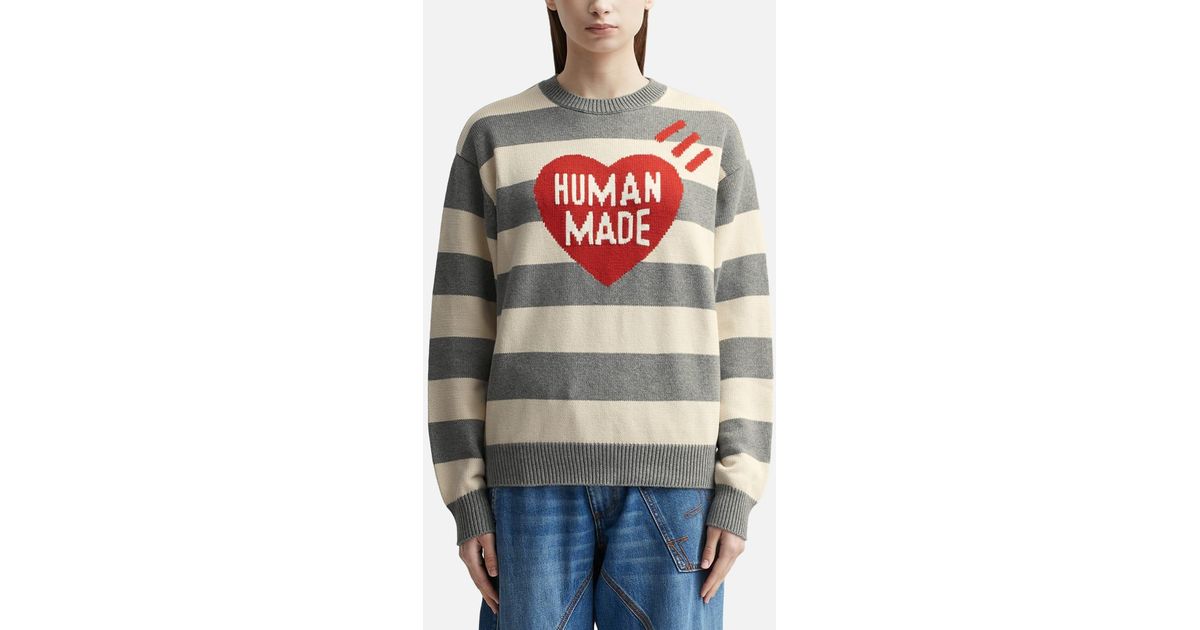 Human Made Striped Heart Knit Sweater in Grey | Lyst Canada