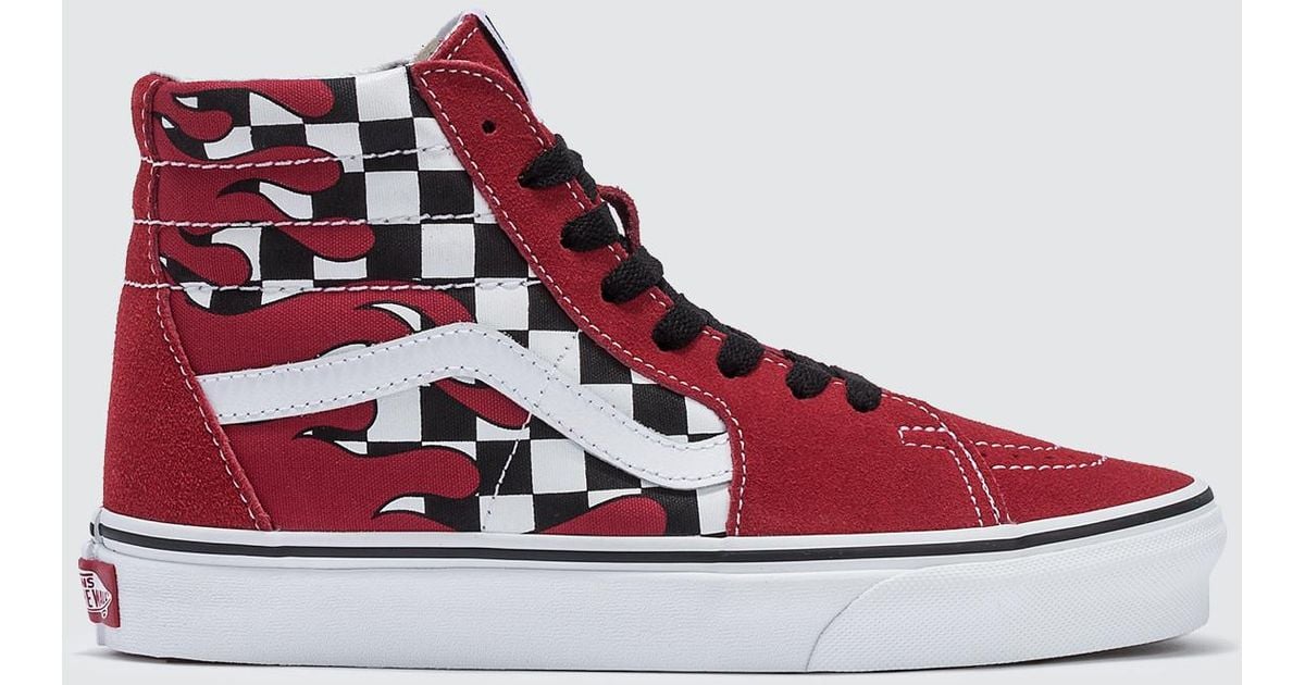 checkered vans with red flames