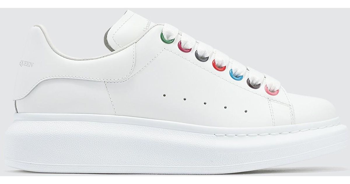 Alexander McQueen Oversized White Leather Rainbow Lace Trainers | Lyst