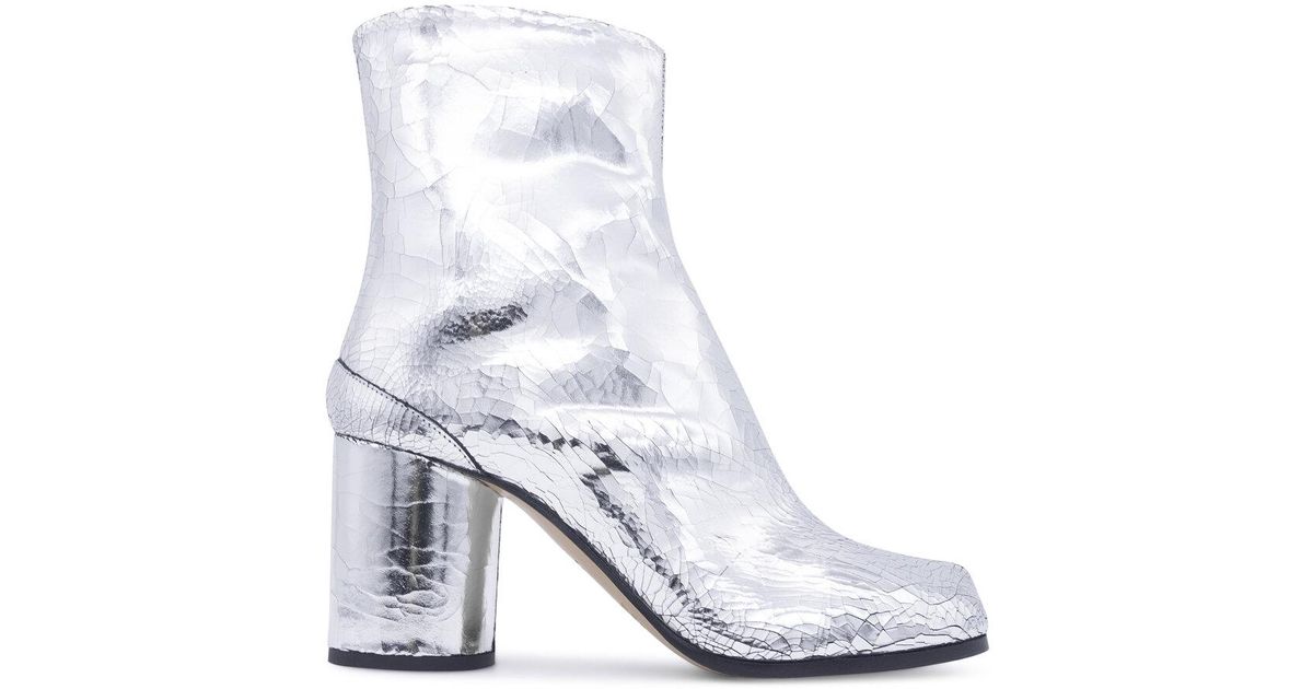 Maison Margiela Leather Tabi Cracked Silver in White | Lyst