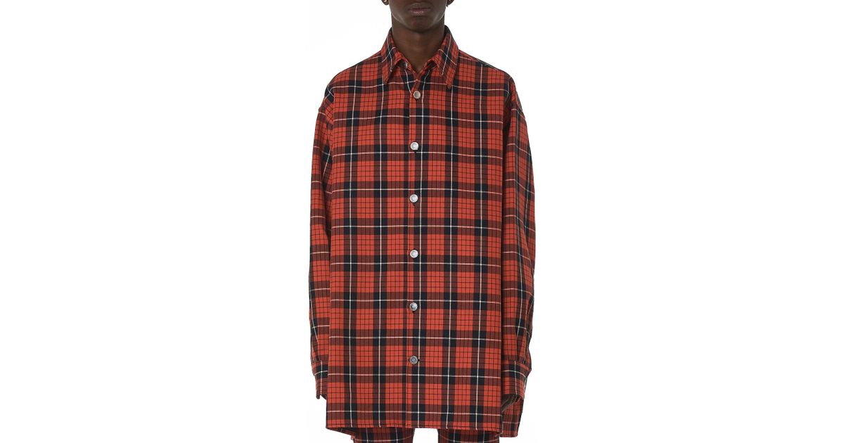 Raf Simons Oversized Check Denim Shirt in Red for Men | Lyst