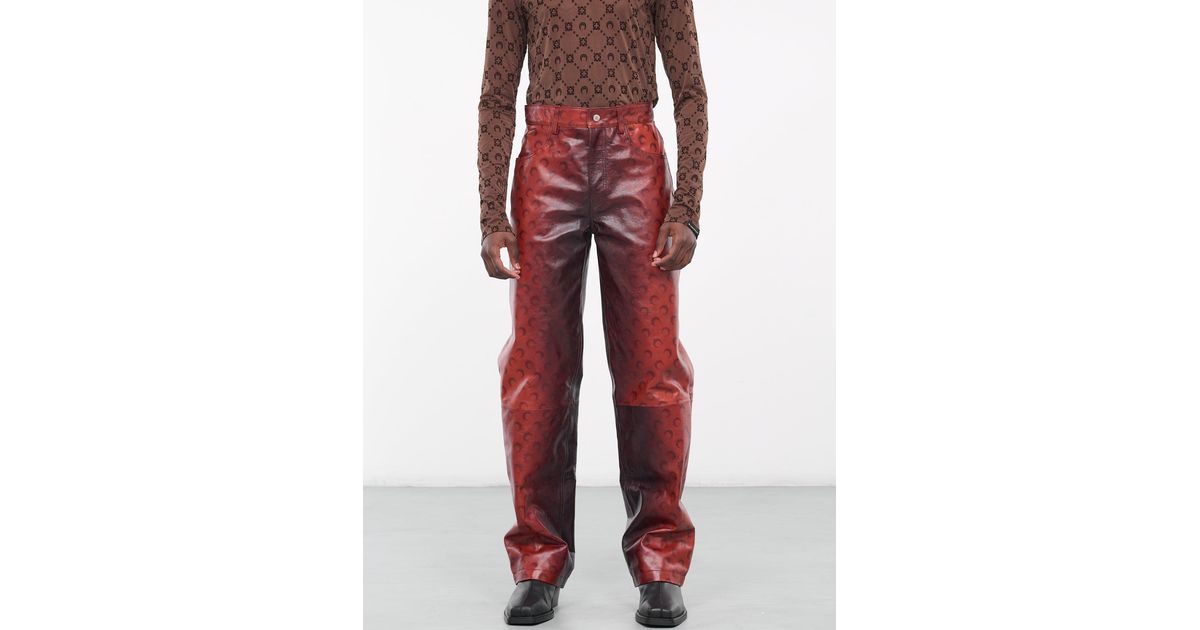 Marine Serre Airbrushed Leather Pants in Red for Men | Lyst