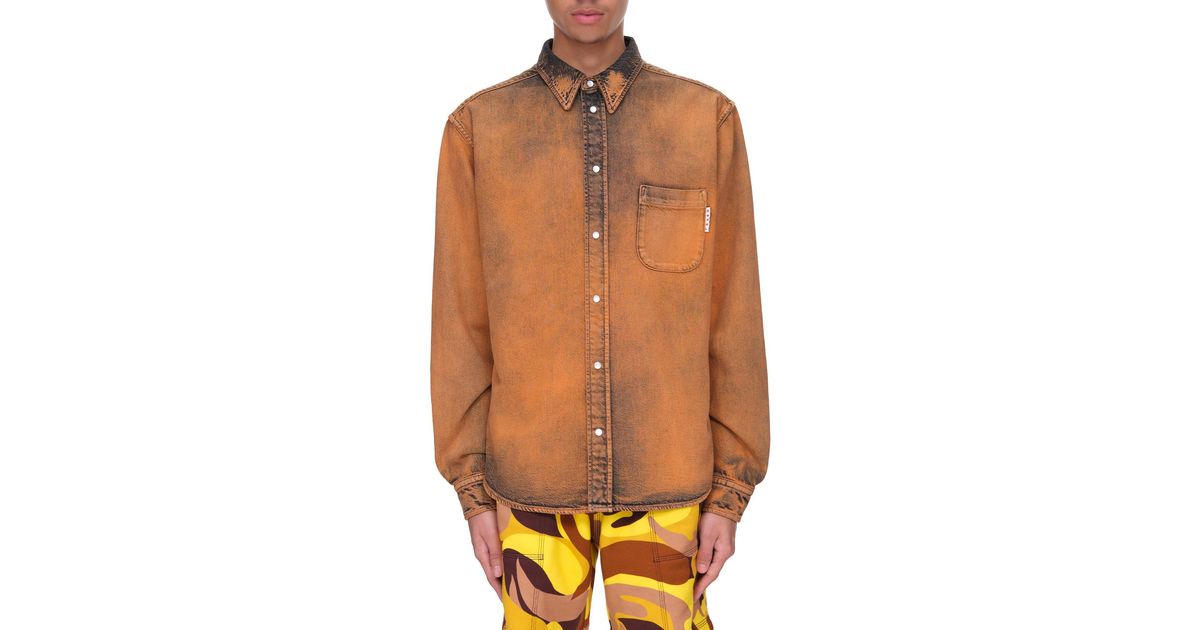 Marni Color Marbled Denim Overshirt in Orange for Men | Lyst
