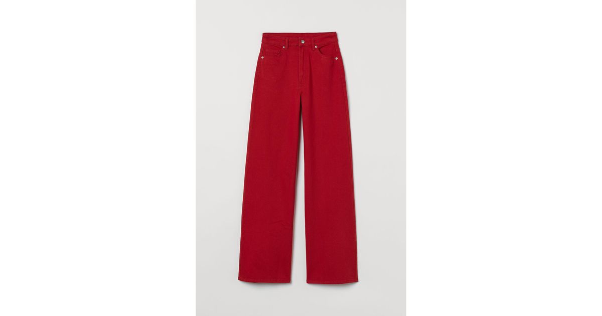 H\u0026M Cotton Wide-leg Twill Pants in Red 