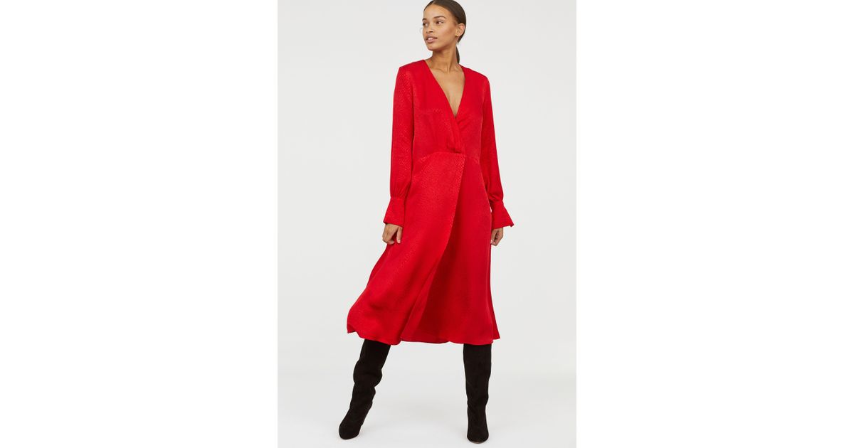 H&M Jacquard-weave Dress in Red | Lyst