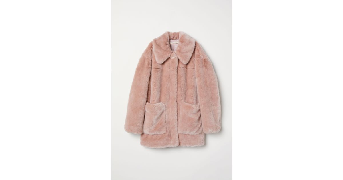 H&M Faux Fur Jacket in Dusty Rose (Pink) - Lyst