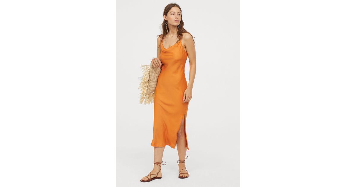 H&M Satin Dress in Orange | Lyst