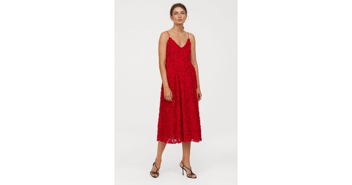 H&M Dress With Appliqués in Red | Lyst