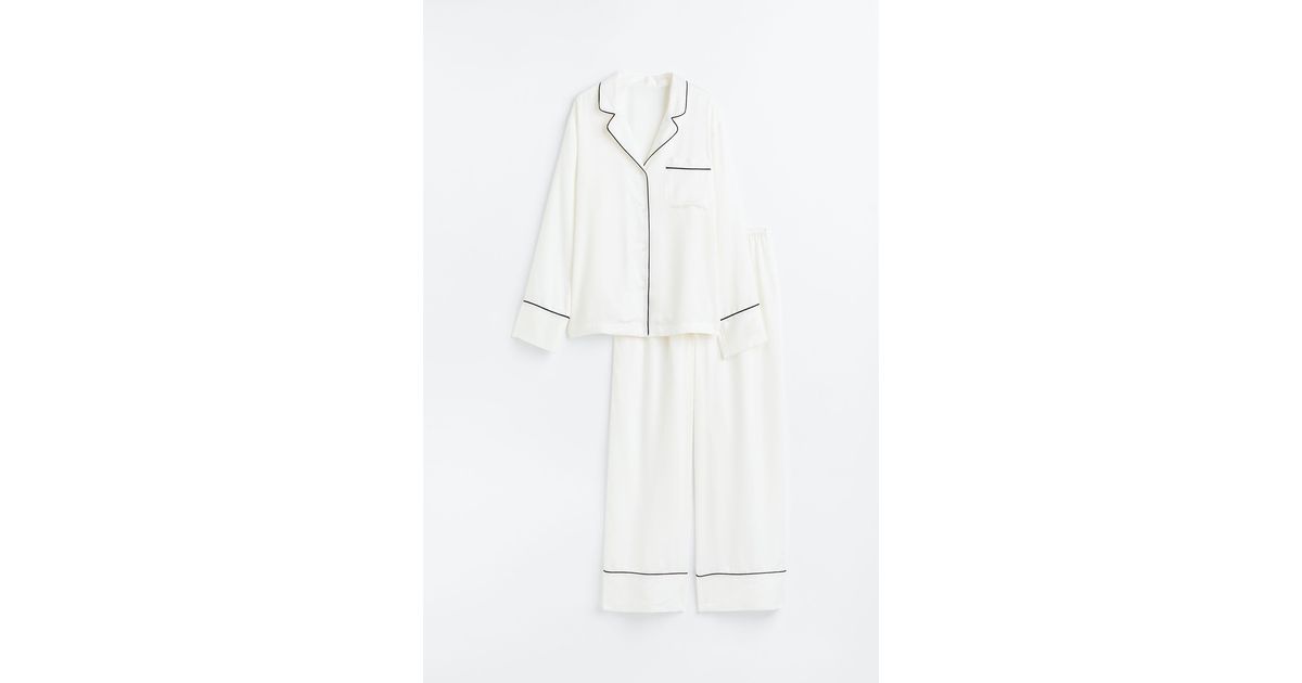 H&M Satijnen Pyjamajasje En -broek in het Wit | Lyst NL