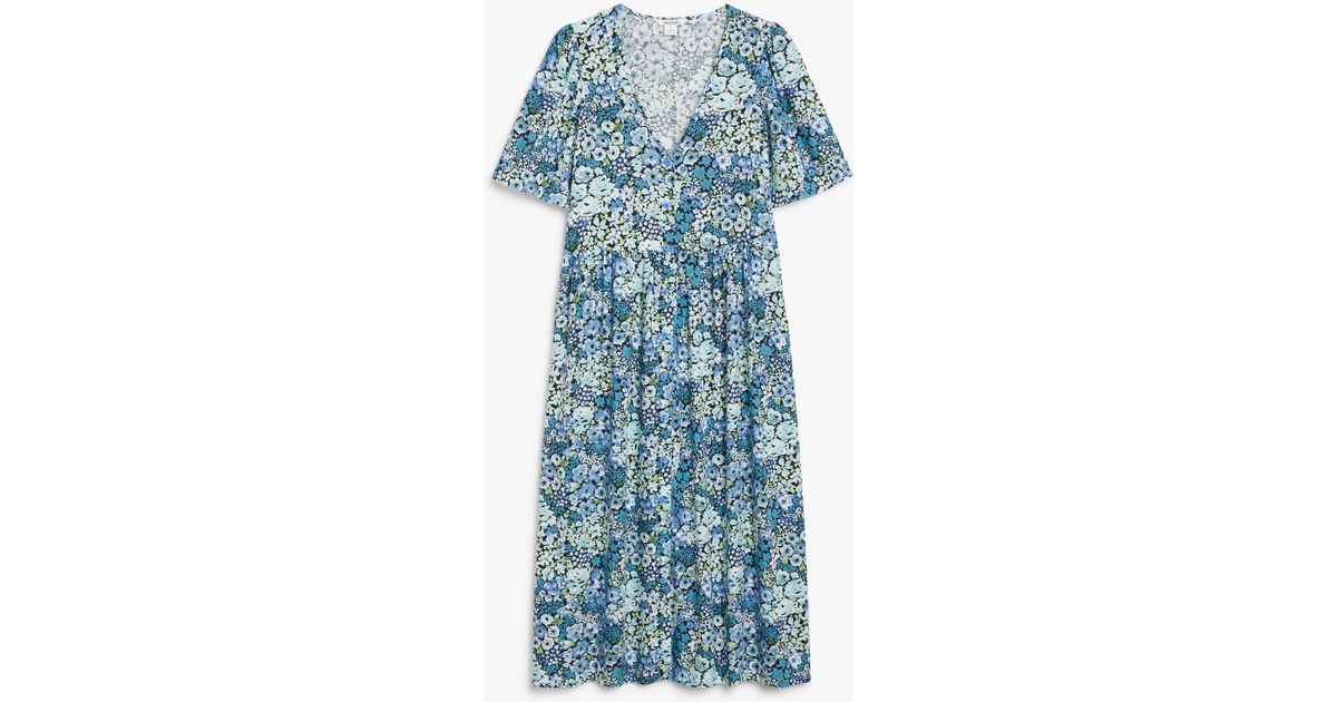 H&M Relaxed V-neck Midi Dress in Blue | Lyst Canada