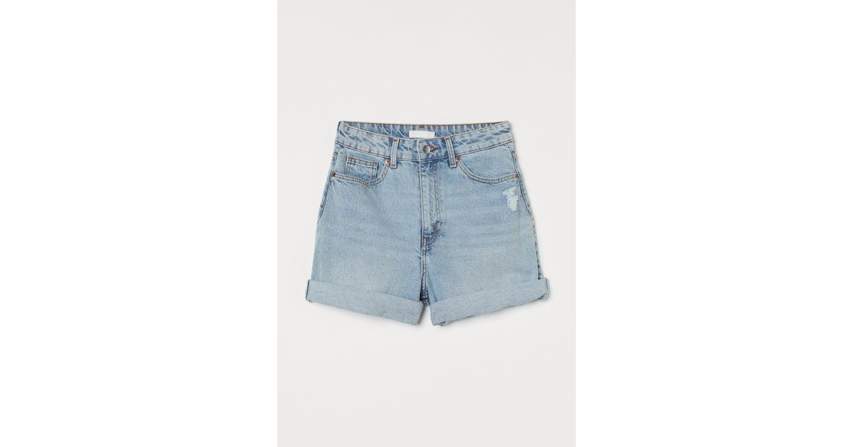H\u0026M Mom High Denim Shorts in Blue 