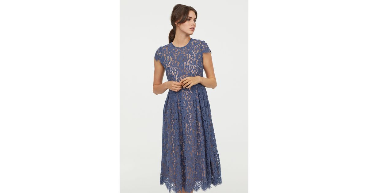 H\u0026M Calf-length Lace Dress in Blue | Lyst