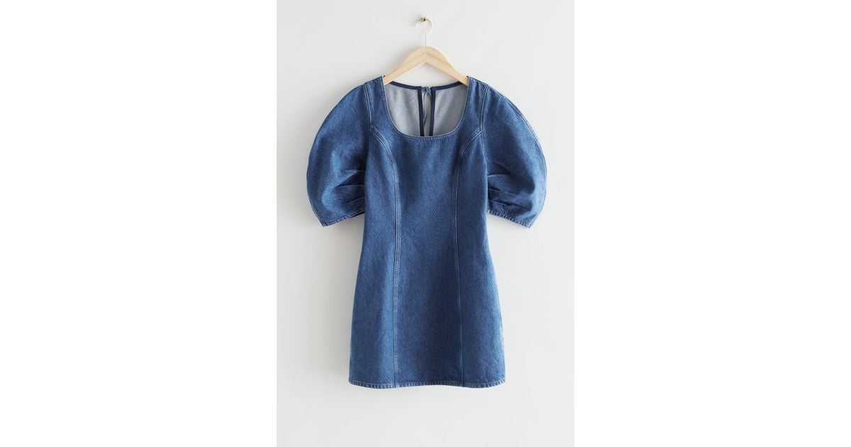H&M Puff Sleeve Denim Mini Dress in Blue | Lyst Canada
