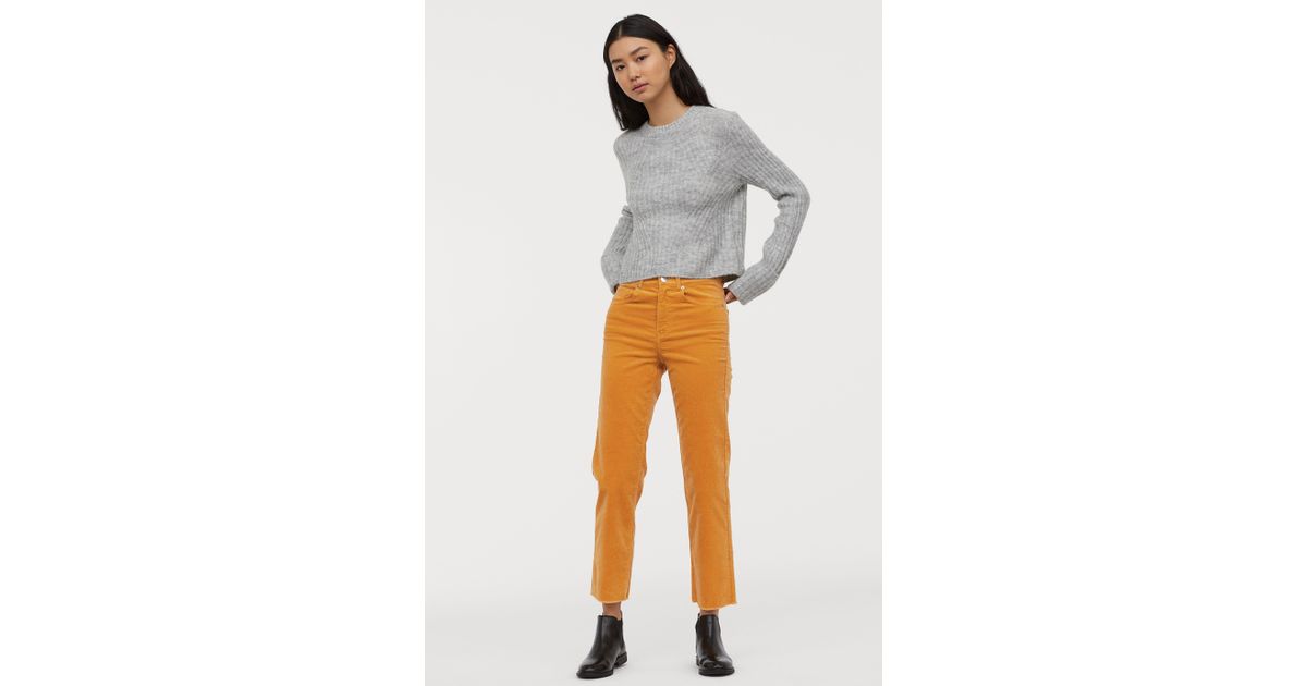 H&M Ankle-length Corduroy Pants in Yellow | Lyst