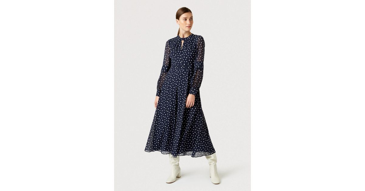 Hobbs Piper Spot Midi Dress in Blue | Lyst UK