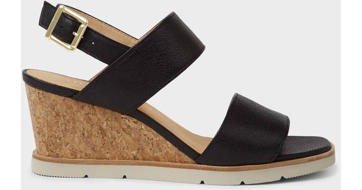 Hobbs Verona Leather Wedge Sandals in Black | Lyst Australia