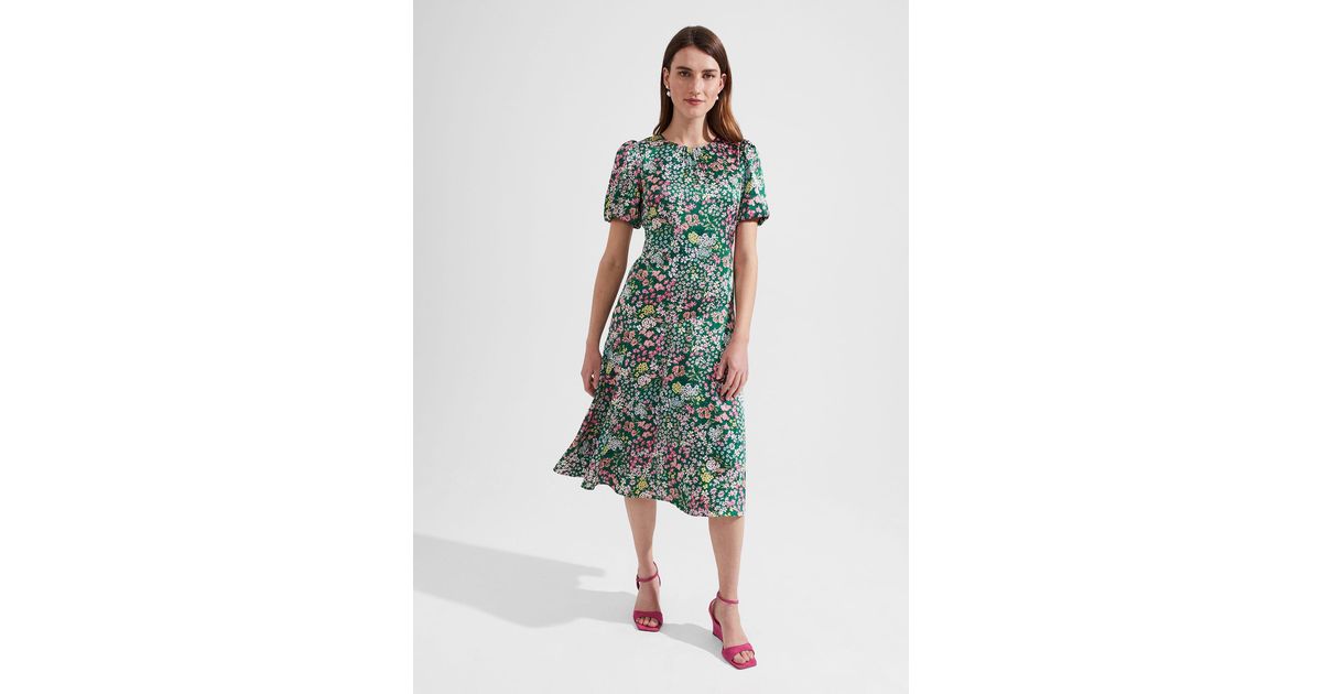 Hobbs Christina Floral Fit And Flare Dress in Green | Lyst