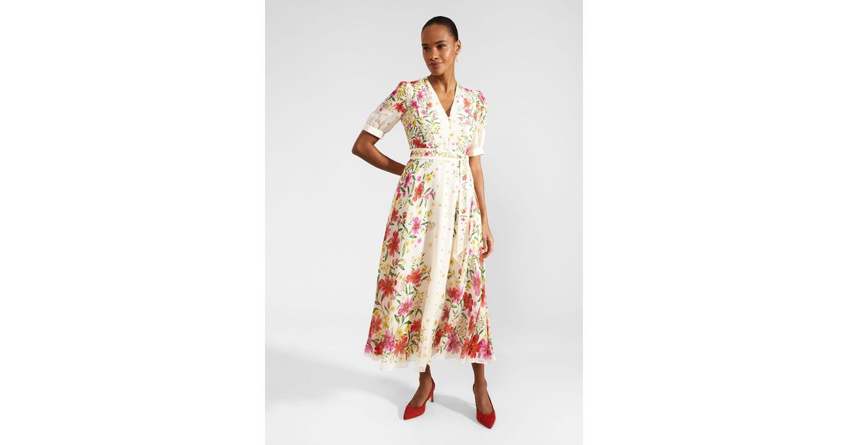 Hobbs Petite Aurelia Floral Silk Dress in White Lyst UK