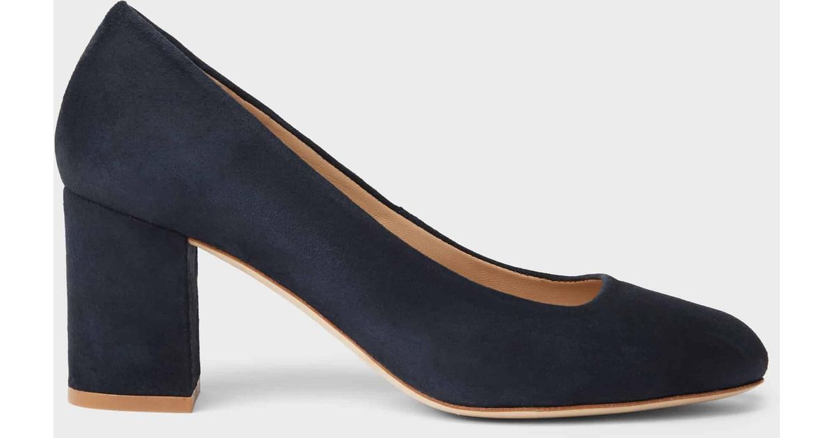 Hobbs Lucy Wide Fit Suede Block Heel Court Shoes in Navy (Blue) | Lyst ...