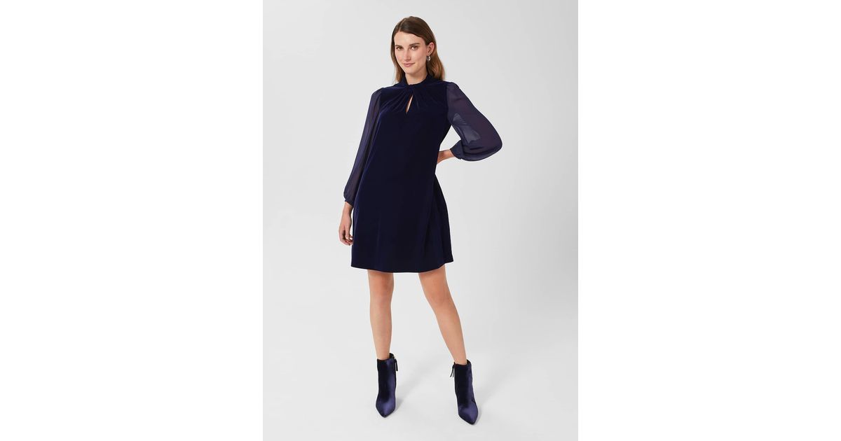 Hobbs Faye Velvet A Line Dress in Blue Lyst UK