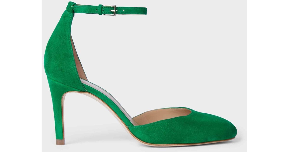 green suede court shoes