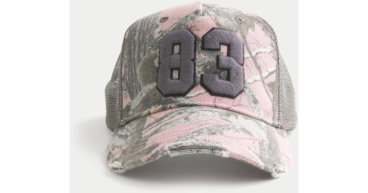 Hollister Pink Camo Number Graphic Trucker Hat in White for Men
