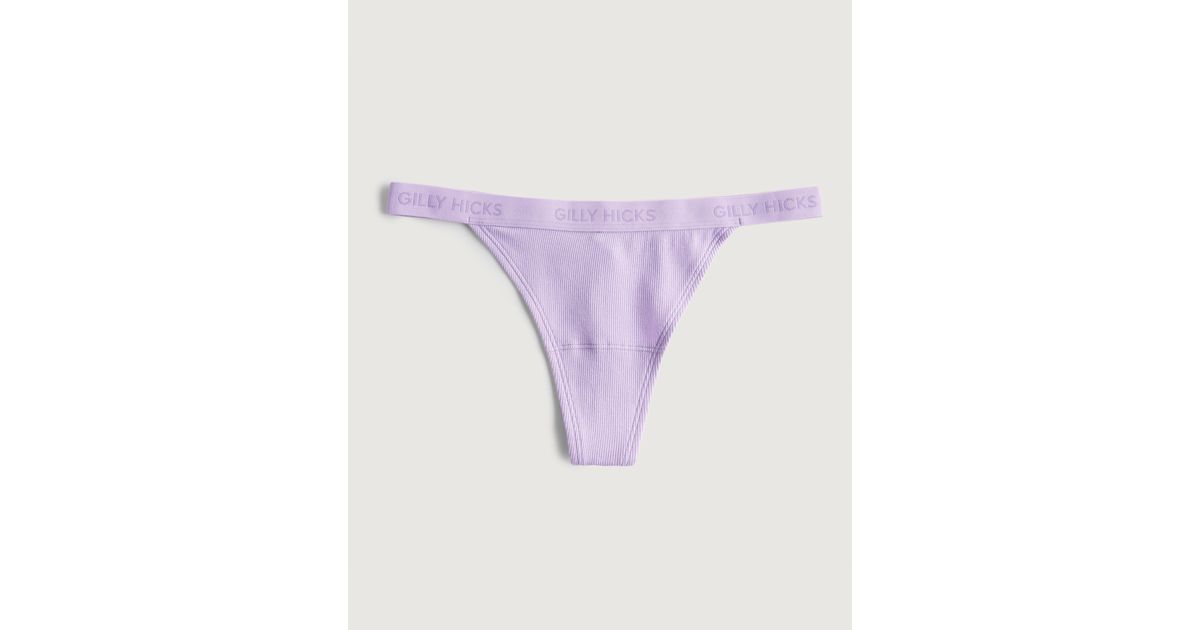 Hollister Gilly Hicks Ribbed Cotton Thong Underwear in Purple