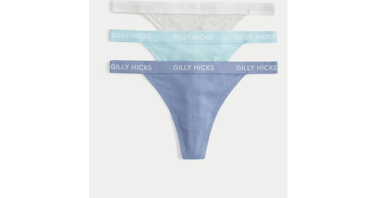 Hollister Gilly Hicks Ribbed Cotton Blend Thong Underwear 3-pack