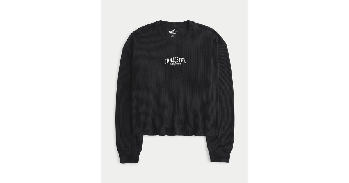 Hollister Easy Cozy Ribbed Long-Sleeve Logo Graphic Tee