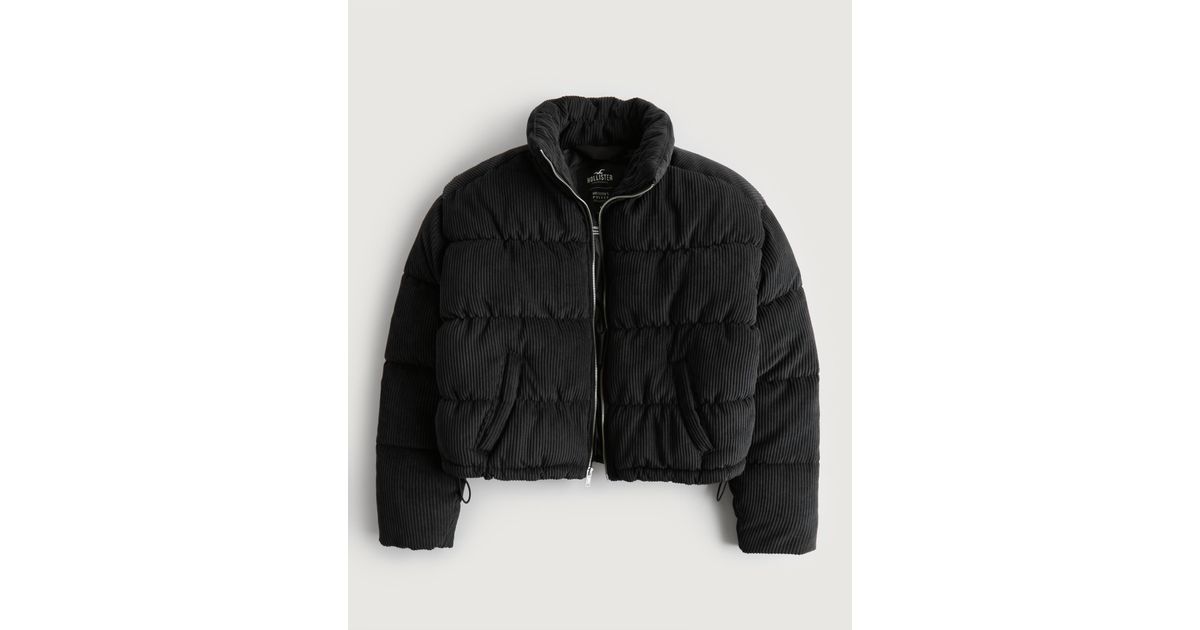 Hollister Corduroy Mockneck Puffer Jacket in Black Lyst UK