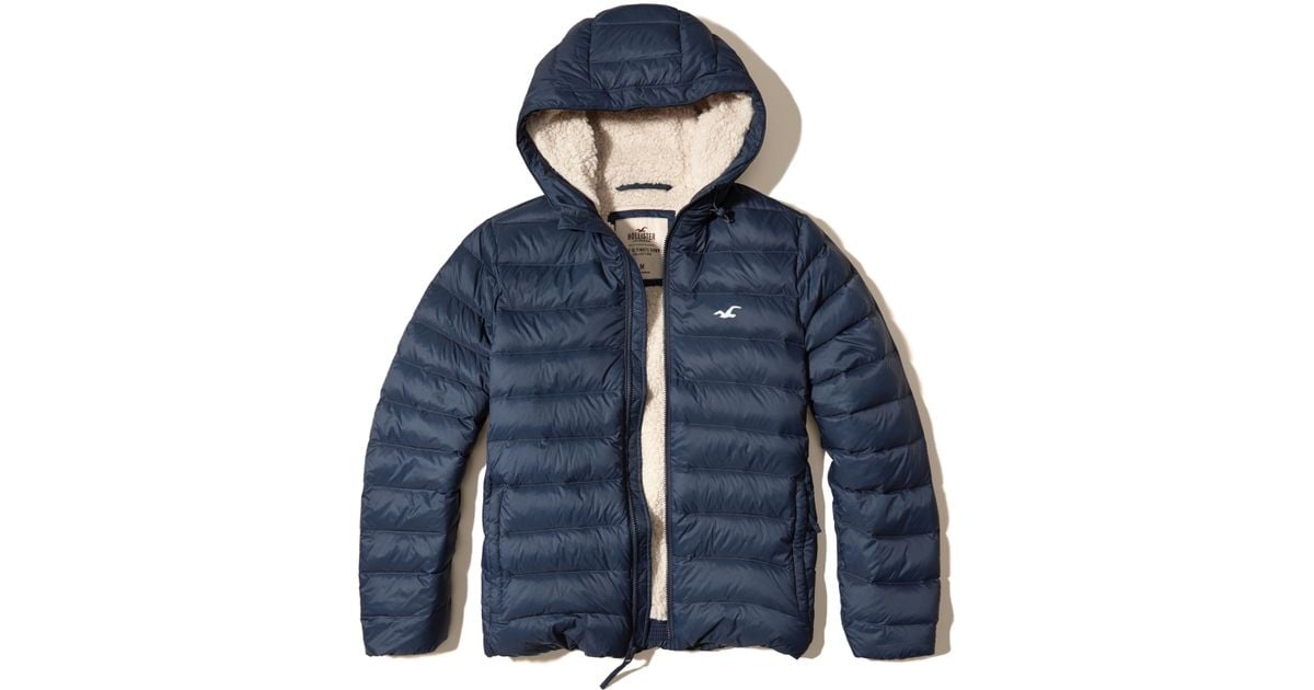 Hollister Synthetic Sherpa Lined Down Puffer Jacket in Navy (Blue) for