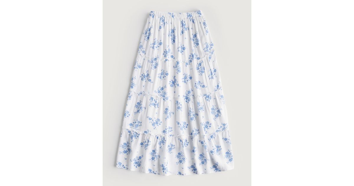 Hollister Tiered Maxi Skirt in Blue Lyst UK