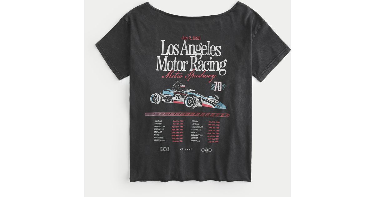 Maglietta Uomo Oversize Lavaggio Acido: Stampa Road Racing Vintage Los Angeles