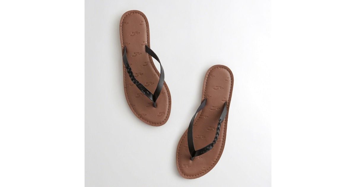 hollister brown leather flip flops