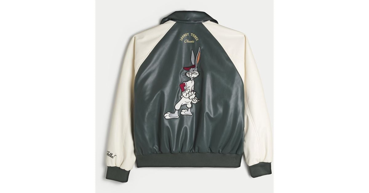 Hollister Vegan Leather Looney Tunes Graphic Jacket in Blue for 
