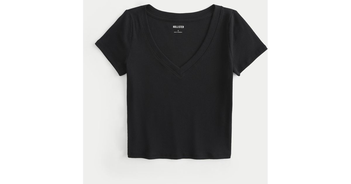 Hollister Cotton Blend V-neck Baby Tee in Black Lyst UK