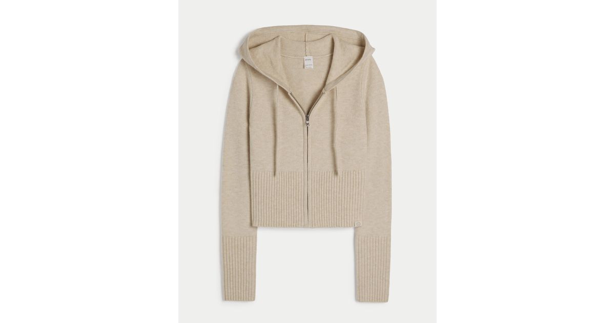 Hollister Gilly Hicks Slim Sweaterknit Zipup Hoodie in Natural Lyst UK