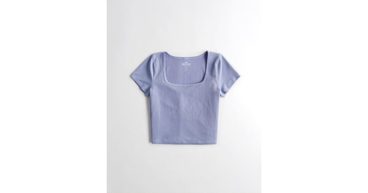 Hollister Seamless Rib Fabric Squareneck Baby Tee in Purple Blue (Blue