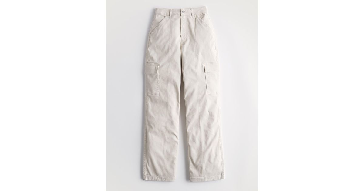Hollister Denim Curvy Ultra Highrise Y2k Baggy Cargo Pants in Cream