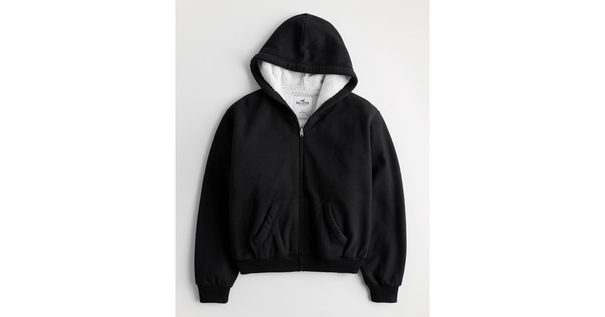Hollister Sherpalined Fullzip Hoodie in Black Lyst UK