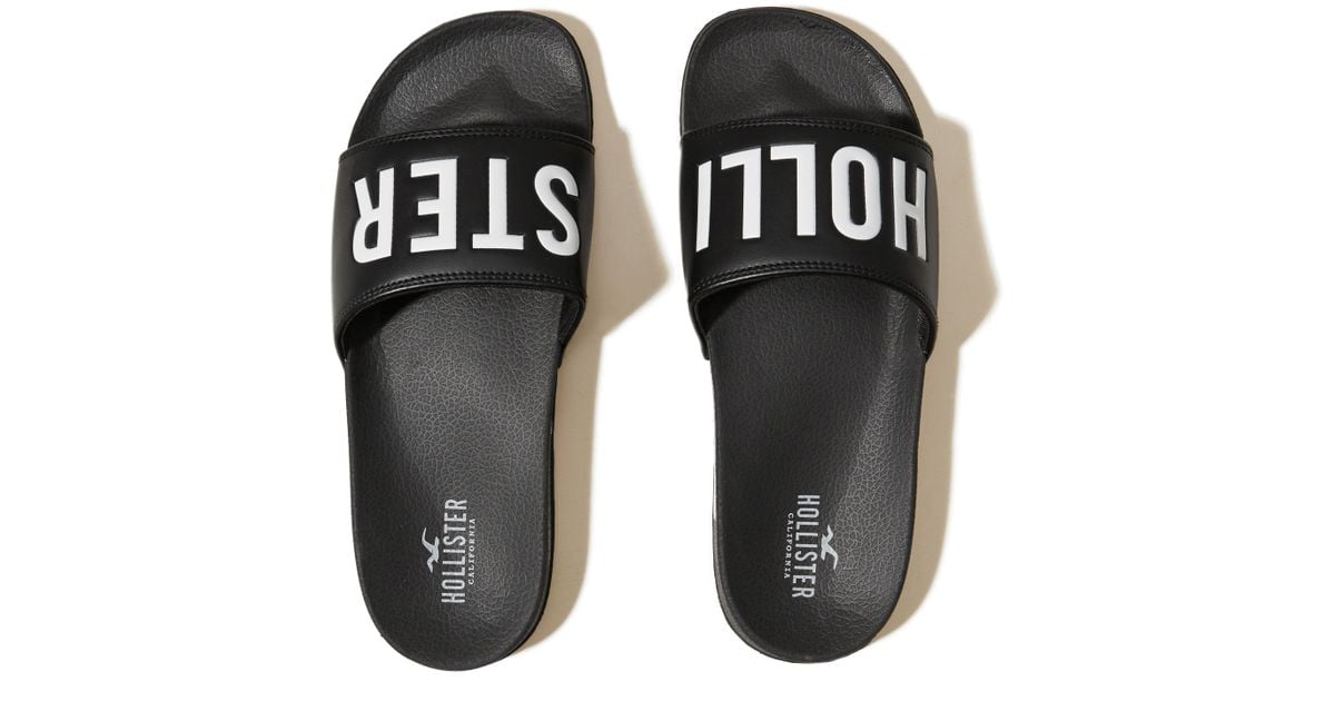 Hollister Graphic Slide Sandals in Black Lyst