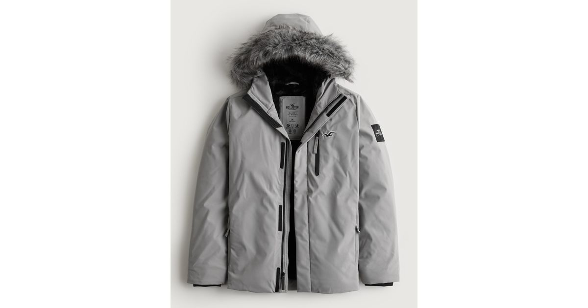 Hollister Faux Furlined Allweather Winter Jacket in Grey for Men