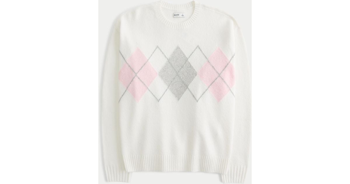 Argyle Pattern Pullover Argyle Muster Crew Neck Pink And Grey