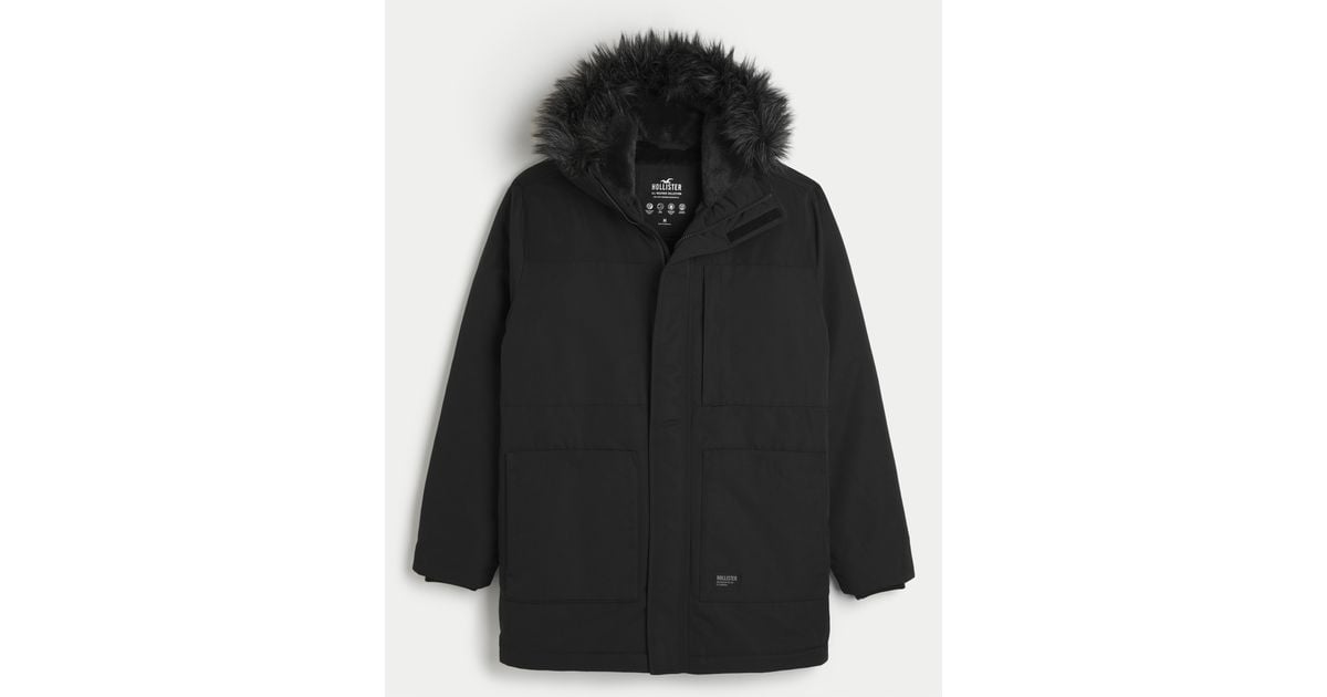 Hollister All Hollister Mens Fur Coat Faux Fur Hood Hollister Mens